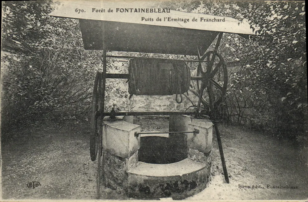 Wald von FONTAINEBLEAU — Brunnen des Hermitages von Franchard — Siron Verlag, Fontainebleau - Vorderseite
