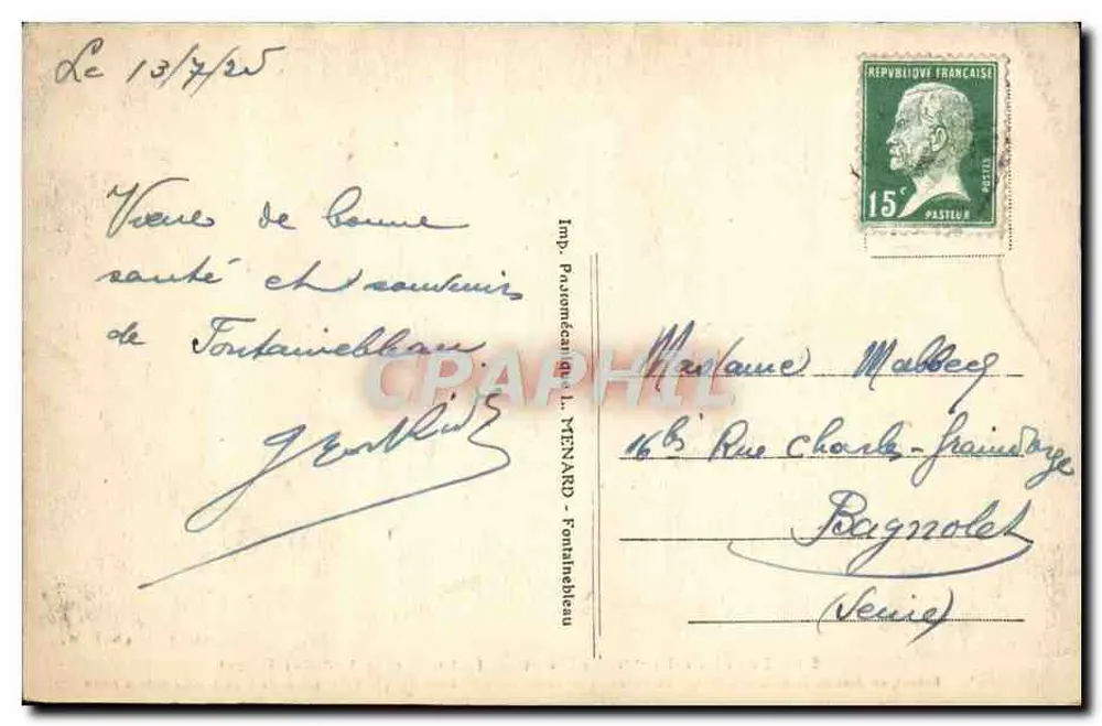 Forêt de Fontainebleau — Die Höhle und das Medaillon Colinet — Künstlerische Sammlung L. M. - Rückseite