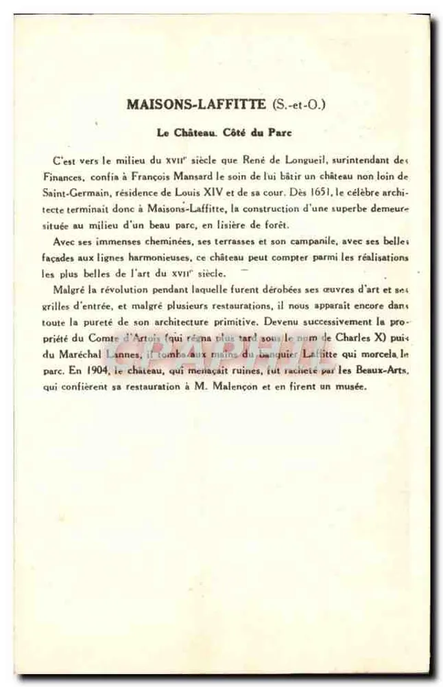 MAISONS-LAFFITTE (S.-et-O.) — Das Schloss — Ausgabe von Paulizuberge Solution - Rückseite