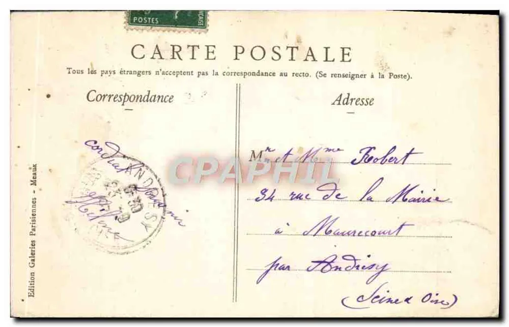 BONJOUR — De Meaux — Edição Galeries Parisiennes - Verso