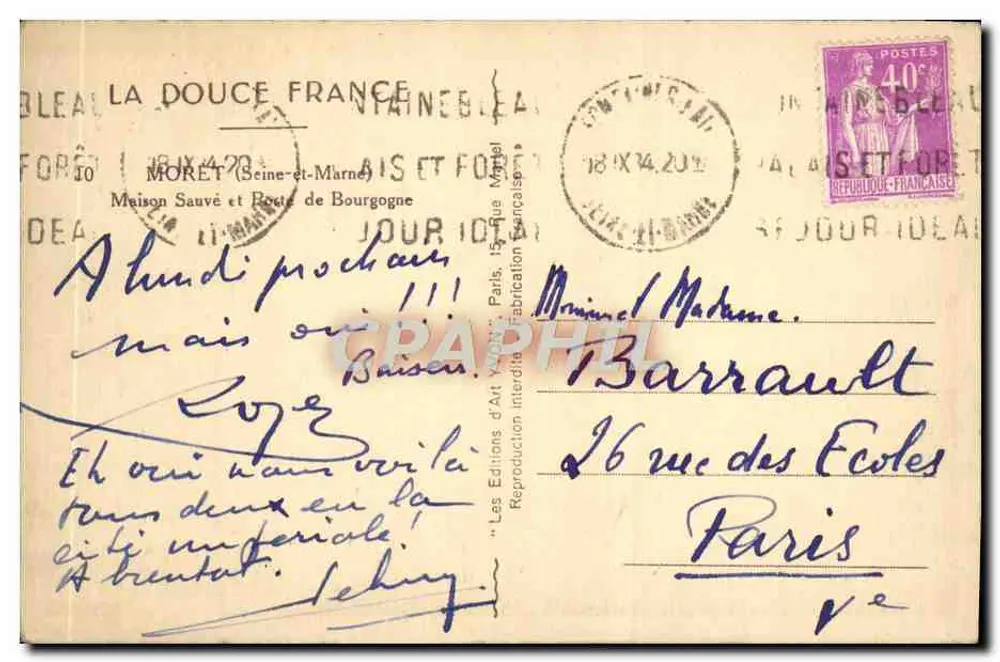 Tor zur Fischerei — Moret-sur-Loire — J. V. 1942 - Rückseite
