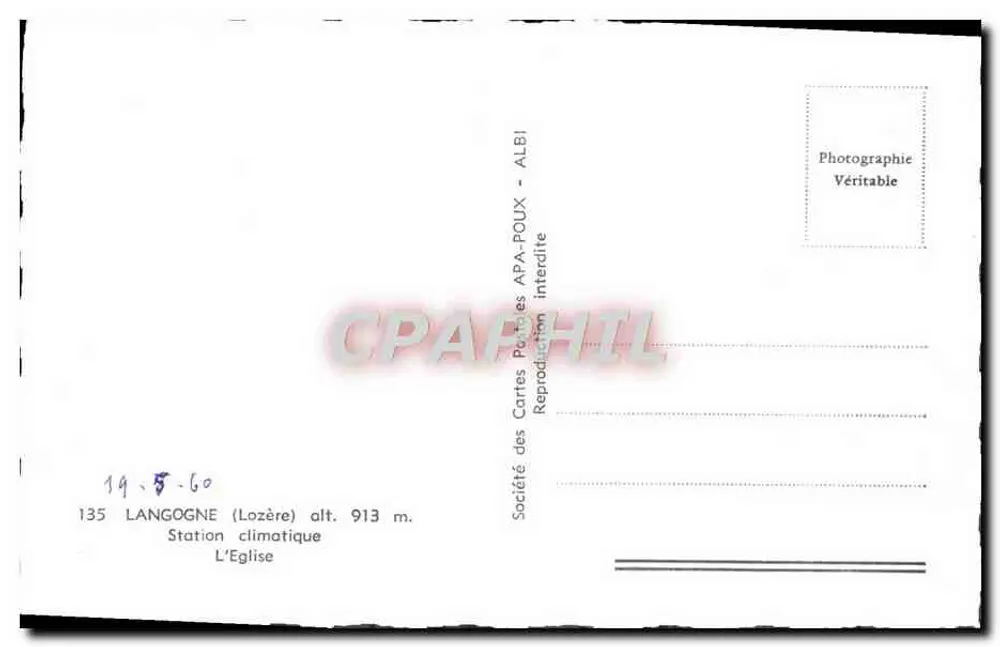 Langogne — De Kerk — Société des Cartes Postales APA-POUX - Achterkant