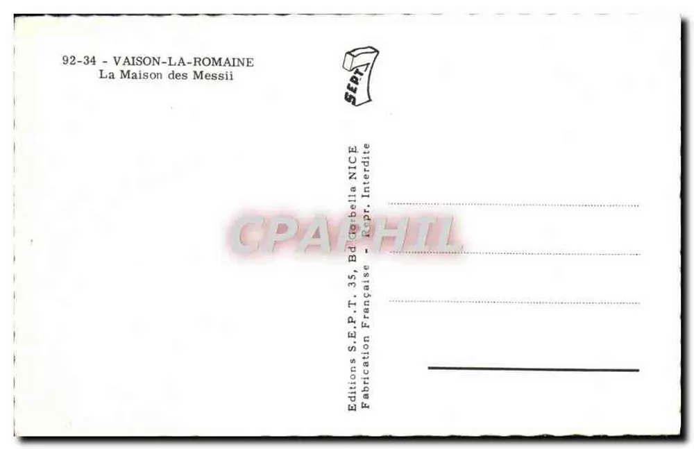 Vaison-la-Romaine — La Maison des Messii — Éditions S.E.P.T. NICE - Verso