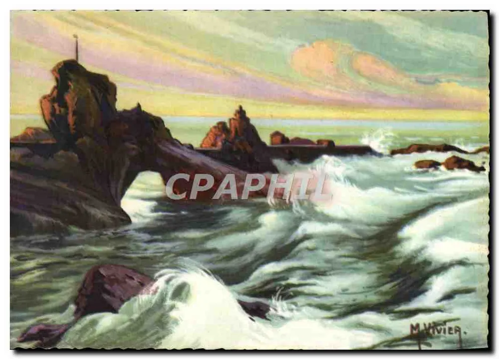 Biarritz — Rocher da Virgem (contra-luz) — M. Vivier - Frente