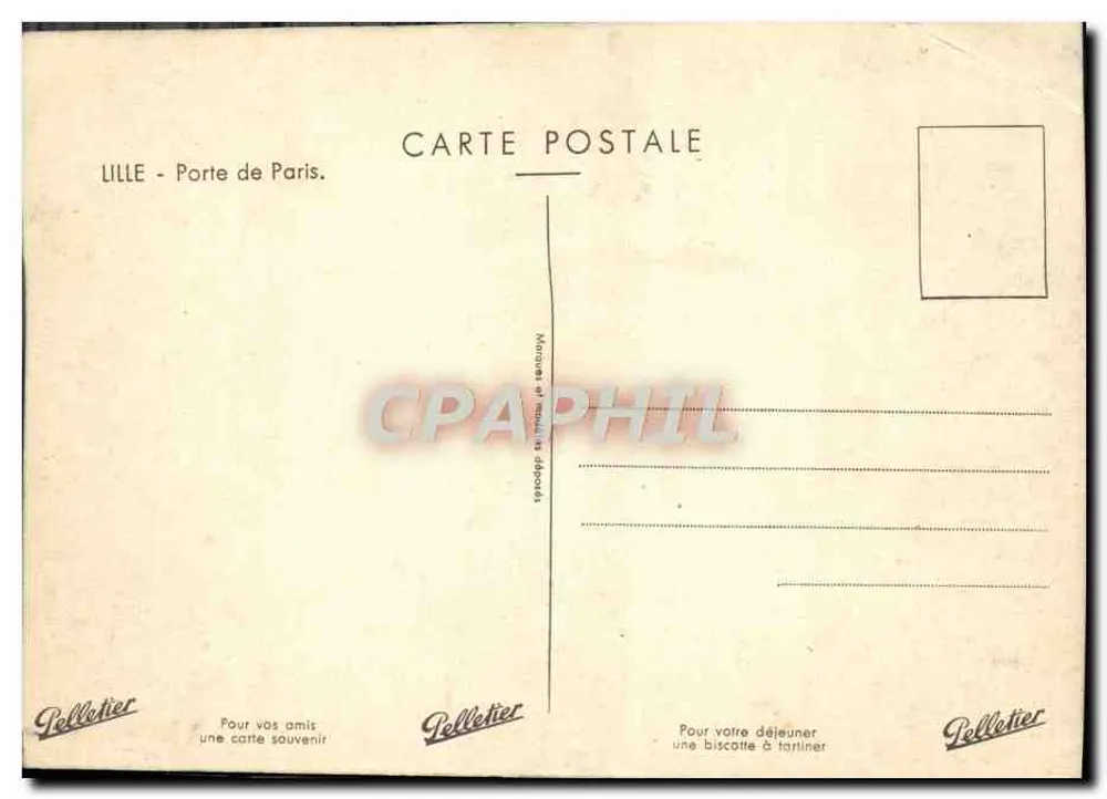 Lille - Porta de Paris — editor Pelletier, número de série não visível - Verso