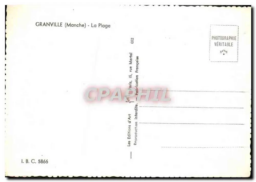 Granville (Manche) - A Praia — Edições d'Art, Paris - Verso
