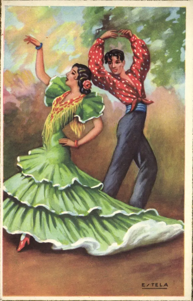 Dançarinos de flamenco — ilustração — Estela, série 102 E. - Frente