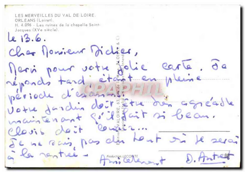 Ruinen der Kapelle Saint-Jacques — Orléans — Verlag Valoire & Cie, n° 4.096 - Rückseite