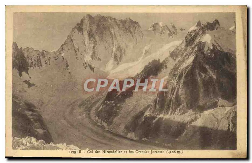 Col des Hironnelles und die Grandes Jorasses (4206 m.) — 11791 B — Verlag: Ansichtskarten « La Cigogne » - Vorderseite