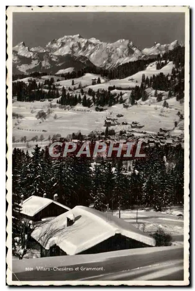 Villars-Chesières en Grammont — uitzicht op sneeuwbedekte berg — uitgever Perrochel, n° 9331 - Voorkant