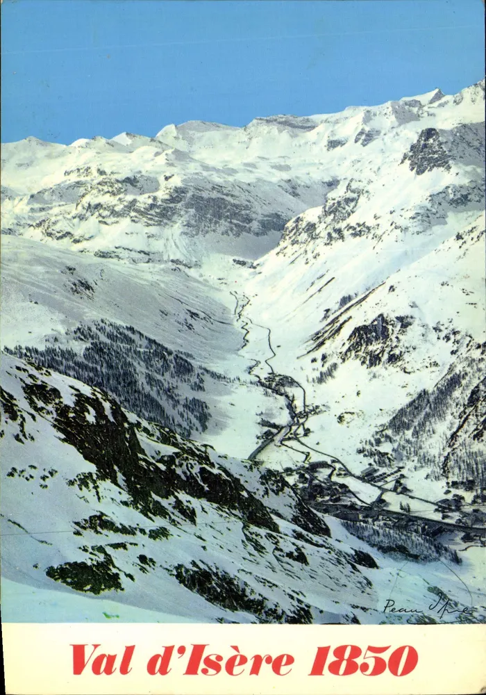 Val d'Isère 1850 — vista da vallée do Mouchet a partir das Arêtes do Franchet — Cliché Peau d'Ane, n° 6256 - Frente
