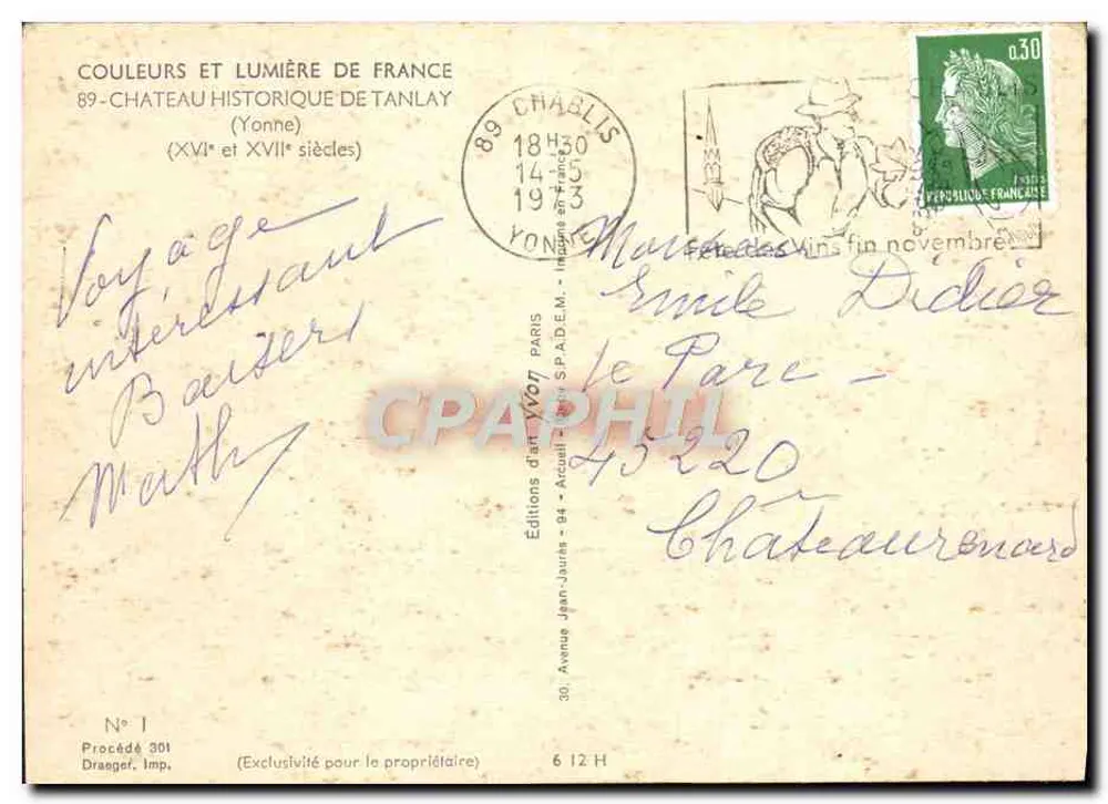 Historisches Schloss Tanlay — (Yonne) — Editions Jean-Jaurès, Verfahren 301 - Rückseite