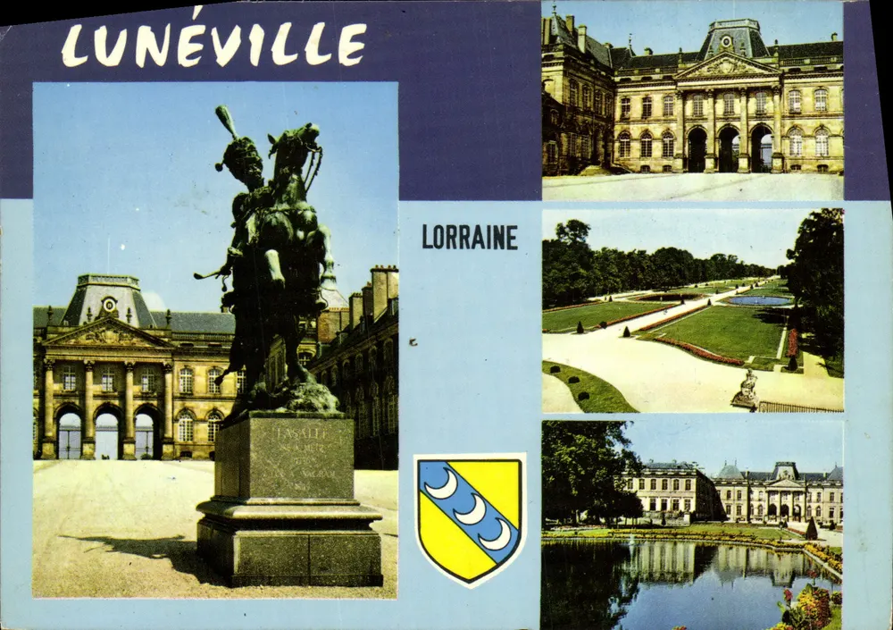 Lunéville — Vista da estátua de Jesus Cristo e do castelo — Edições 'La Gugène' Strasbourg - Frente