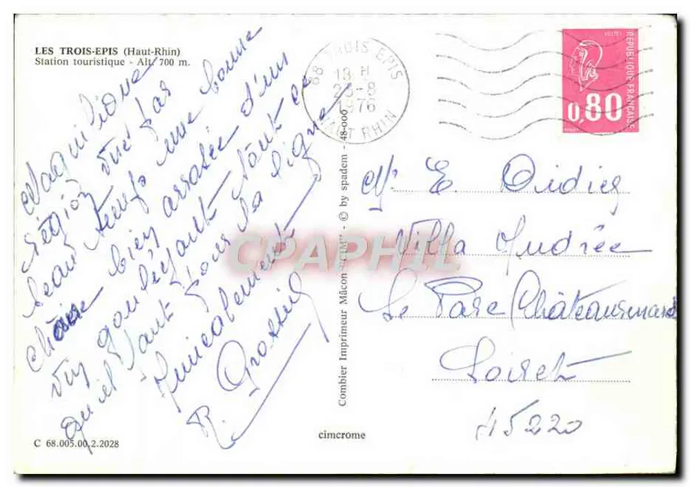 Les Trois Epis — Estação turística — Editor Combier Imprimeur Maçon - Verso