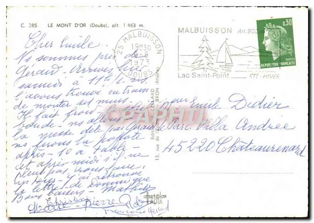 Mont d'Or — (Doubs) — Editor Célebron, n° C. 285 - Verso