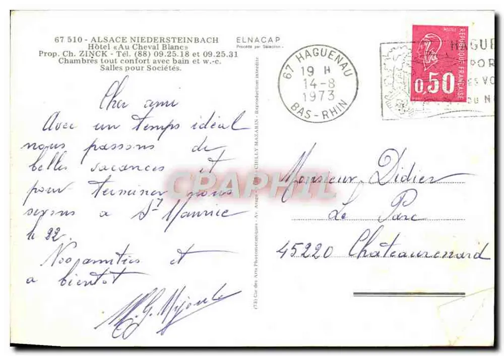 Niedersteinbach — Hotel « Au Cheval Blanc » — Elnacap - Rückseite