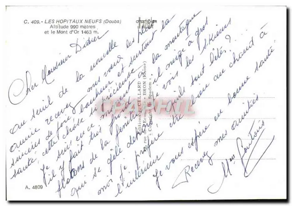 Les Hospitaux Neufs — Mont d'Or — éditeur C. 409 - Verso