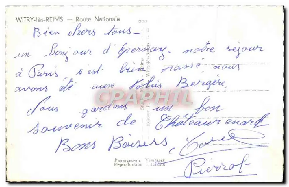 Witry-lès-Reims — Rodovia Nacional — Café e Restaurante — Editor P. Pierrot - Verso