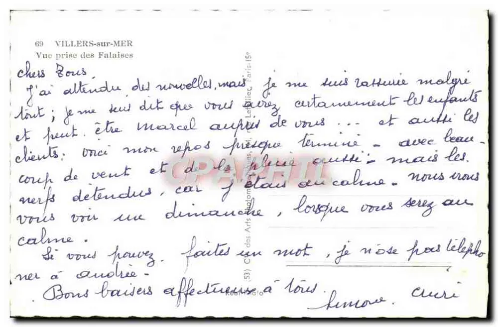 Villers-sur-Mer — Ansicht vom Kliff — Verlag C. des Arts, Nr. 69 - Rückseite