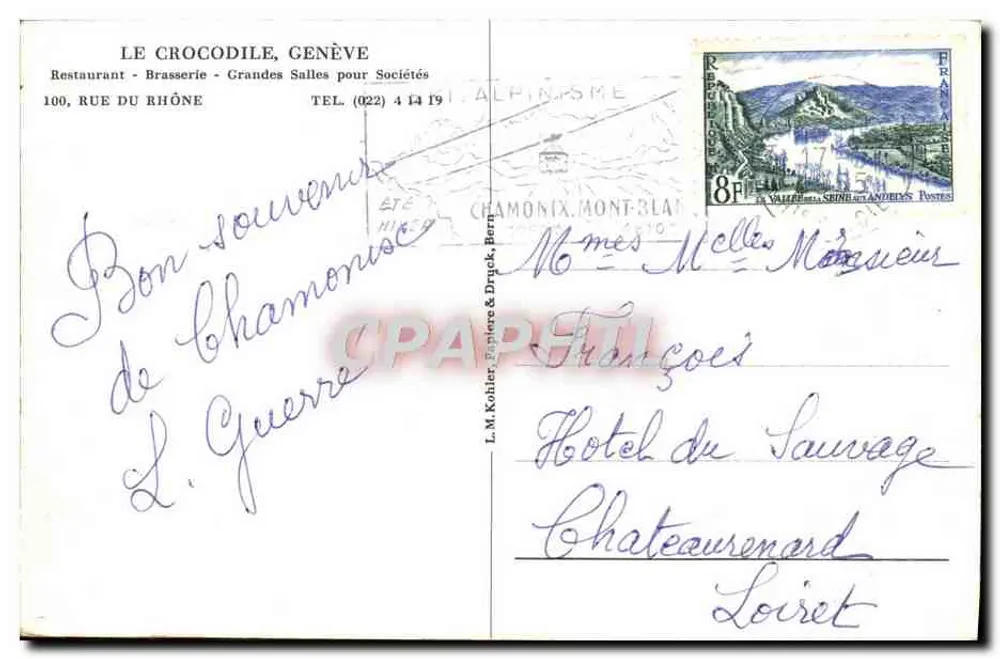 Genf — Aussicht auf den See und die Berge — LE CROCODILE, GENF - Rückseite