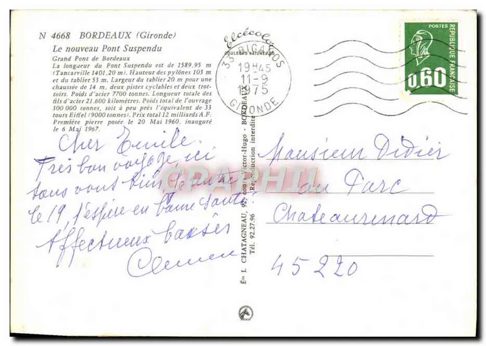 Pont suspendu de Bordeaux — vue aérienne — Éditeur Elcée, n° 4668 - Verso