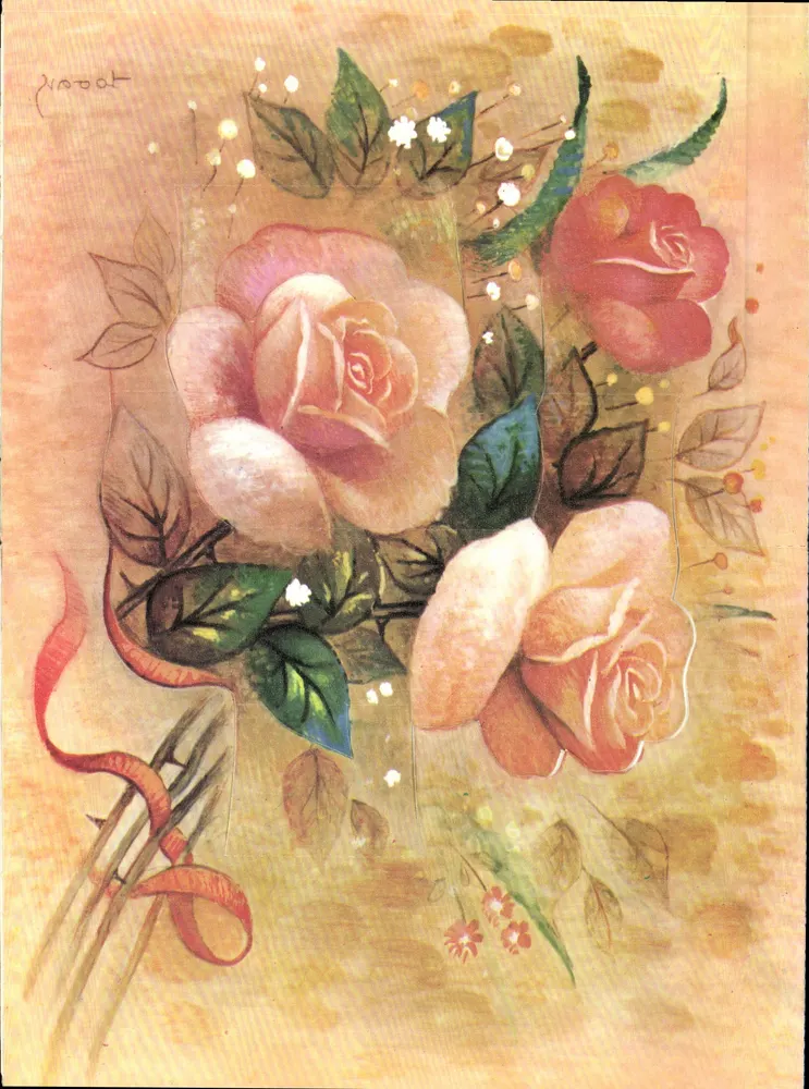 Bouquet de roses — illustration avec ruban rouge — éditeur Toccat - Frente
