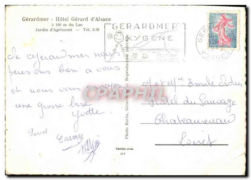 Gérardmer - Hôtel Gérard d'Alsace — éditeur BARIN - Rückseite