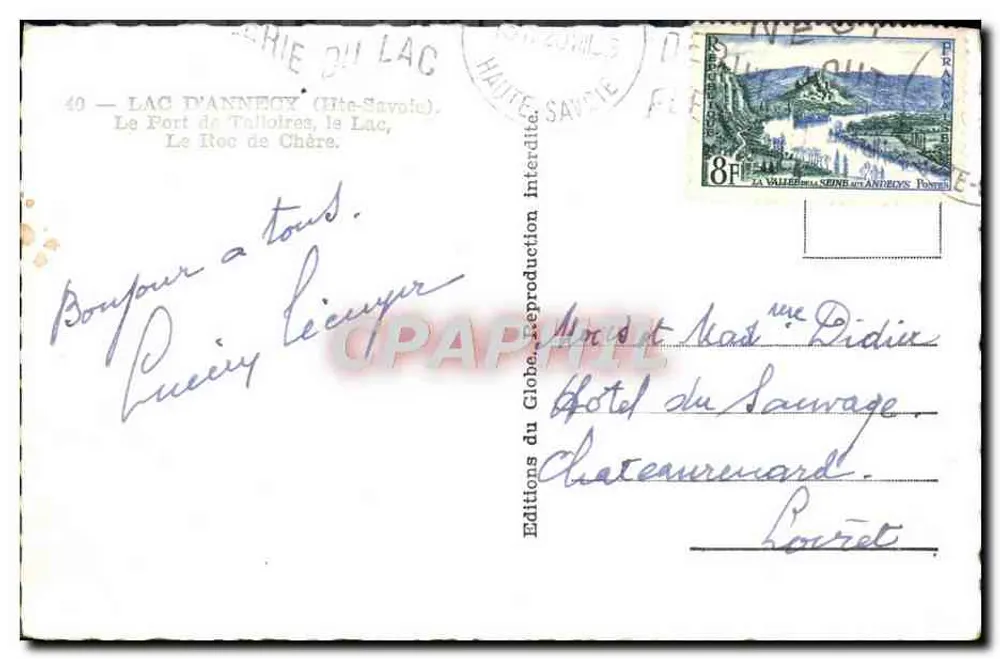 Lac d'Annecy — Le Port de Talloires, der See, der Roc de Chère — Éditions du Globe - Rückseite