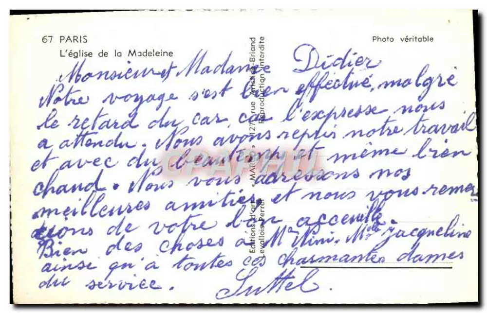 A igreja da Madeleine — Paris — Edições Briand - Verso