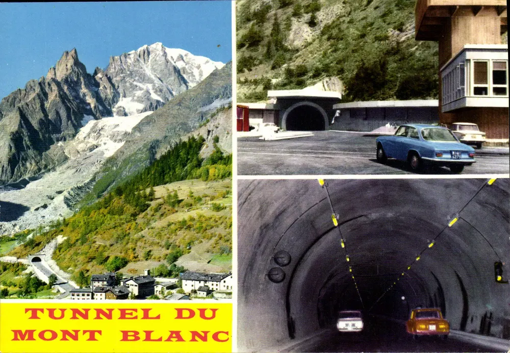 Túnel do Monte Branco — vista panorâmica, entrada e interior — Foto Casa del Ricordo - Frente