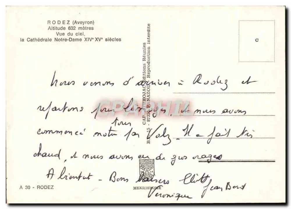 Rodez (Aveyron) — Luftbild der Kathedrale Notre-Dame XIV. bis XV. Jahrhundert — CAPA Éditions Réunies - Rückseite