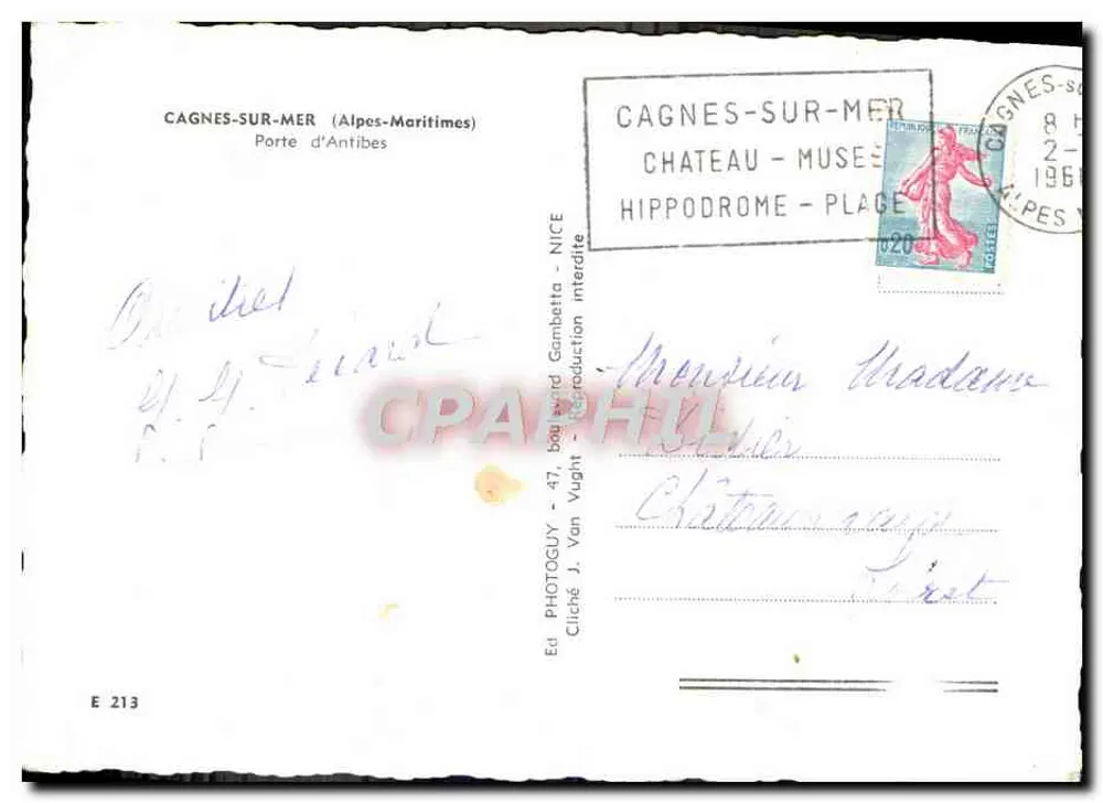 Cagnes-sur-Mer — Porta de Antibes — Ed. Photoguy - NICE, n° E 213 - Verso