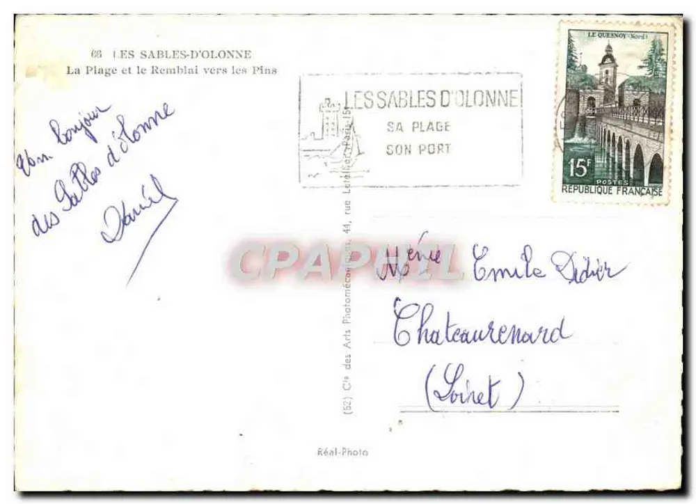Les Sables-d'Olonne — La Plage et le Remblai vers les Pins — Cis des Arts Photomaton, 44 - Rückseite