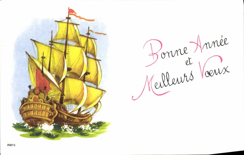 Segelschiff — Frohe Neujahr und beste Wünsche — Serie 2127/1 - Vorderseite