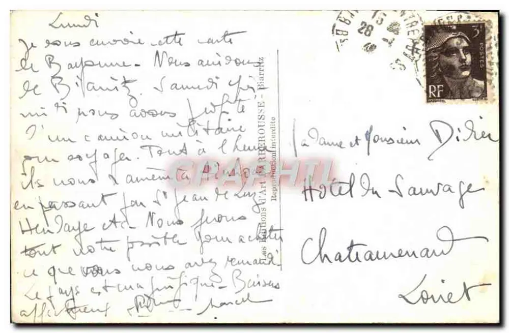 Biarritz — Casino Bellevue — Editora: República Francesa, n° 145 - Verso
