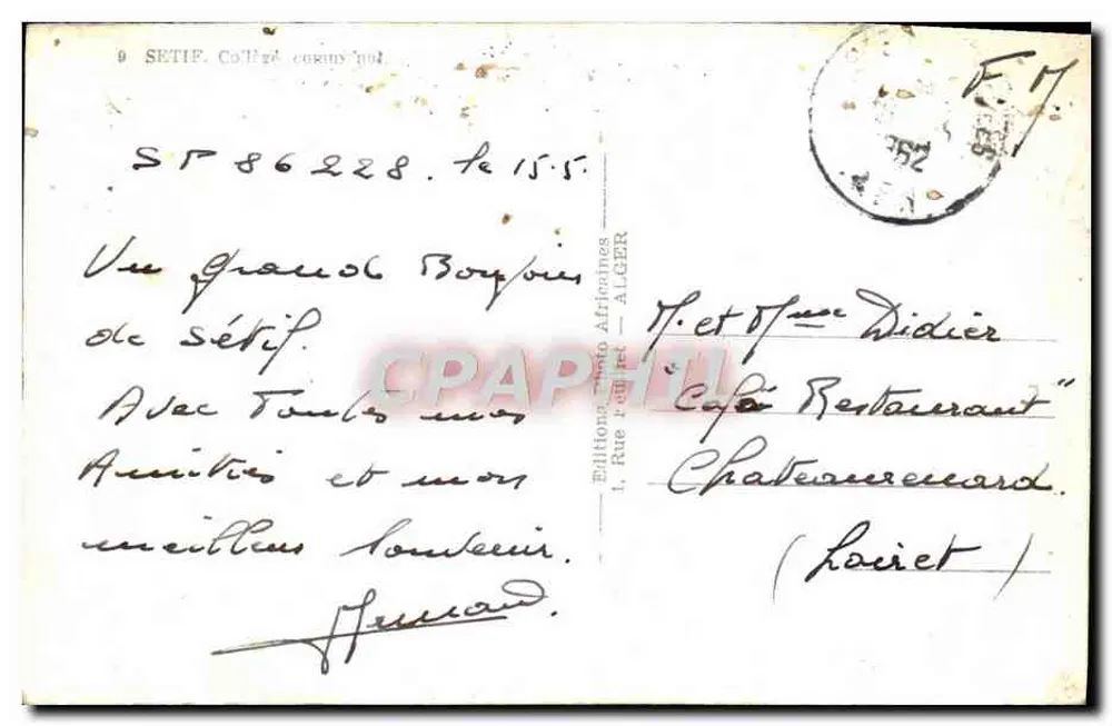 Vista do Grande Bósforo de Sétif — Edições Afriques — n° 86228 - Verso