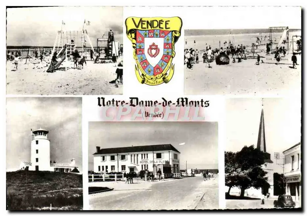 Notre-Dame-de-Monts — Vista da praia, farol, hotel e igreja — Combière (Vendée) - Frente