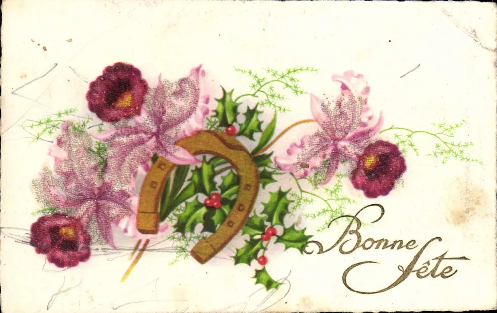 Fleurs et sabots de chance — Bonne fête — M. D. PARIS - Recto