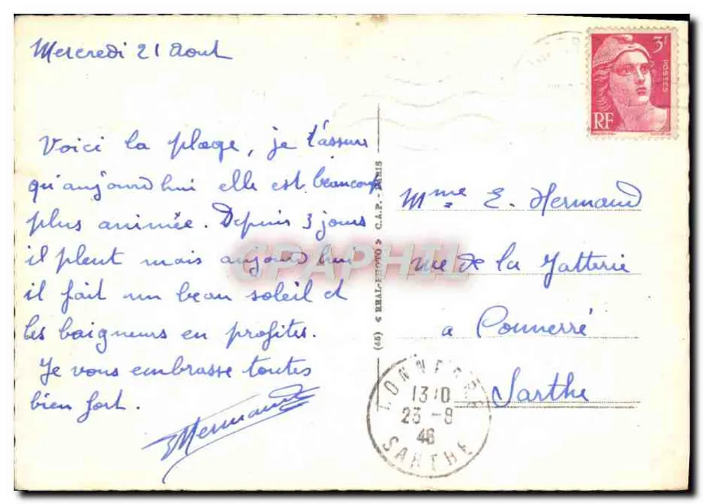 Biarritz — A Grande Praia — Editor A.A. n°23 - Verso