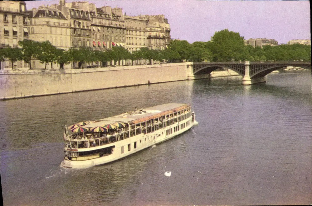Barco parisiense — vista da Sena com ponte — editor Pelletier - Frente