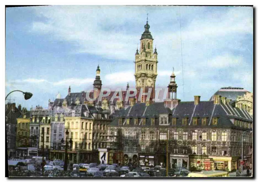 Lille - A Grande Praça — vista panorâmica com a torre do Hotel de Ville — editor Pelletier - Frente