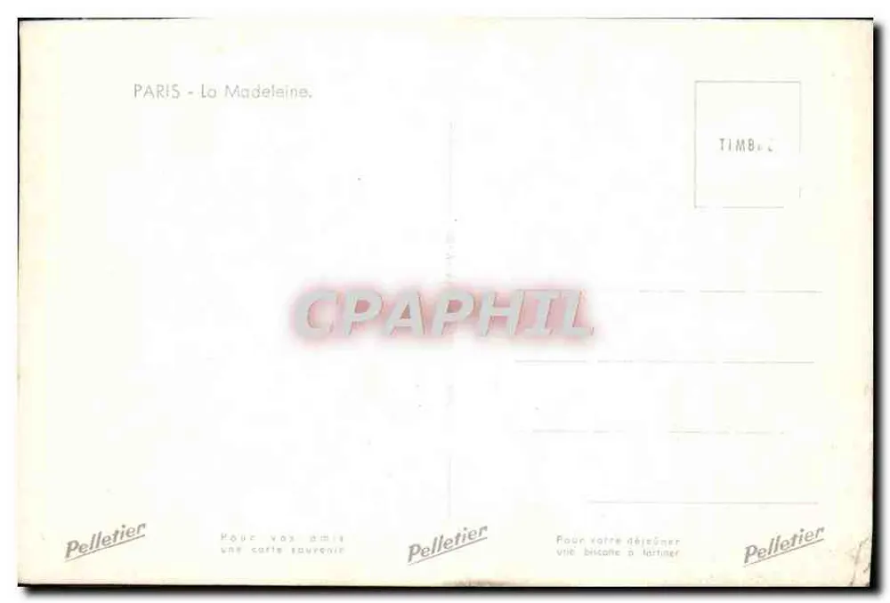 Paris - La Madeleine — éditeur Pelletier - Verso