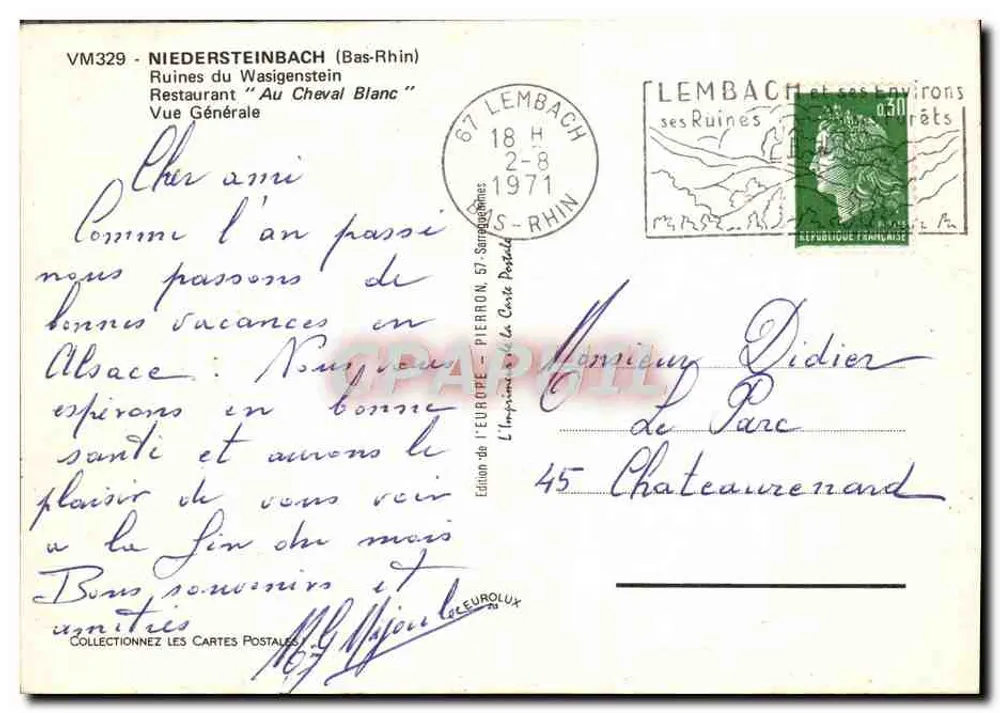 Niedersteinbach — Ruinen von Wasigenstein, Dorf und Hotel — Edition de l'Europe - Rückseite