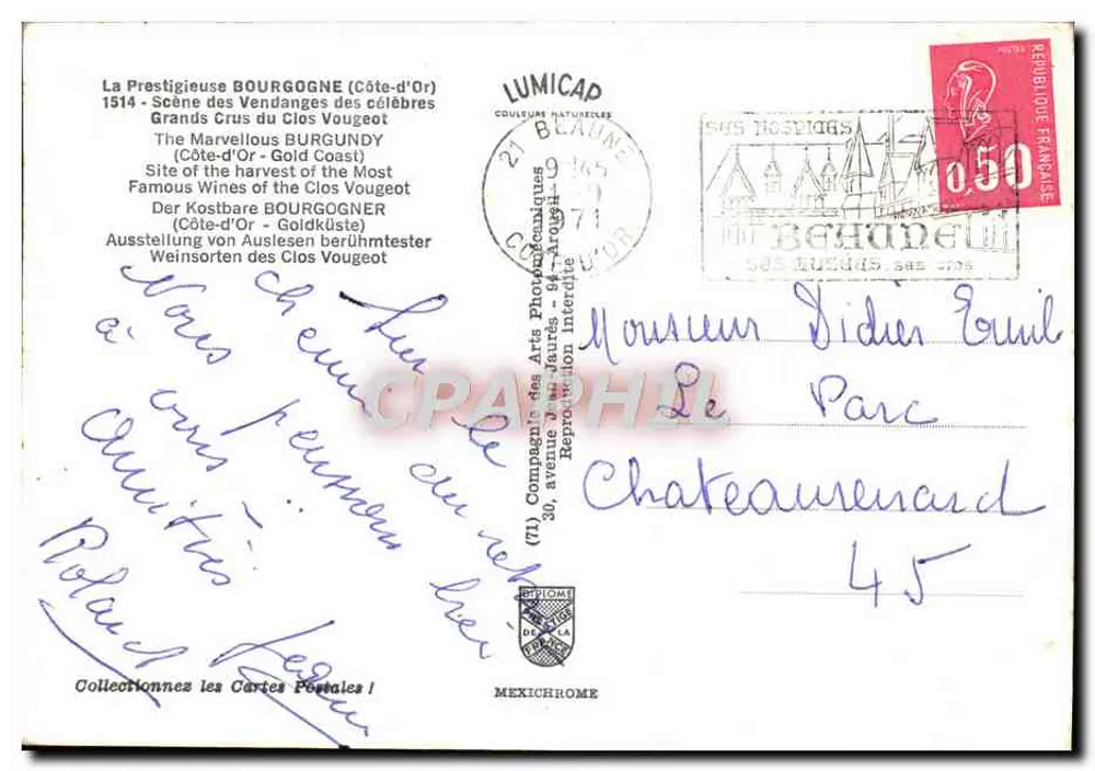 Em Borgonha — Castelo do Clos Vougeot — Lumicap - Verso