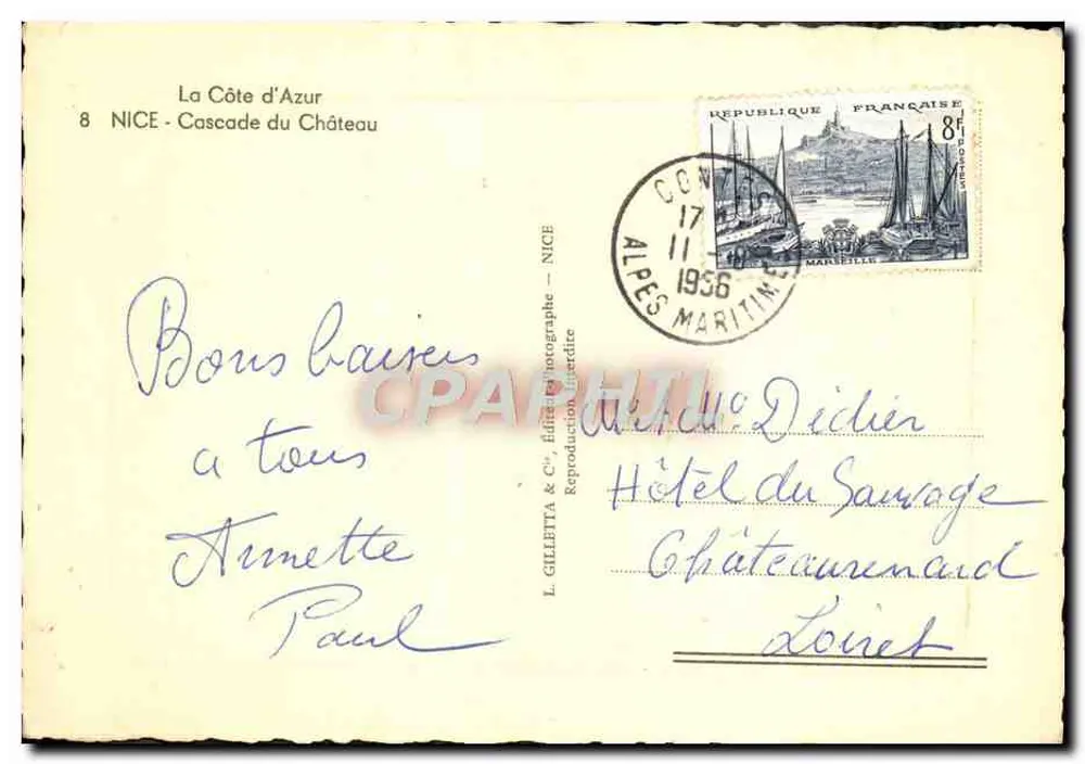 Nice - Cascata do Castelo — L. Gilletta & Cie, editor - Verso