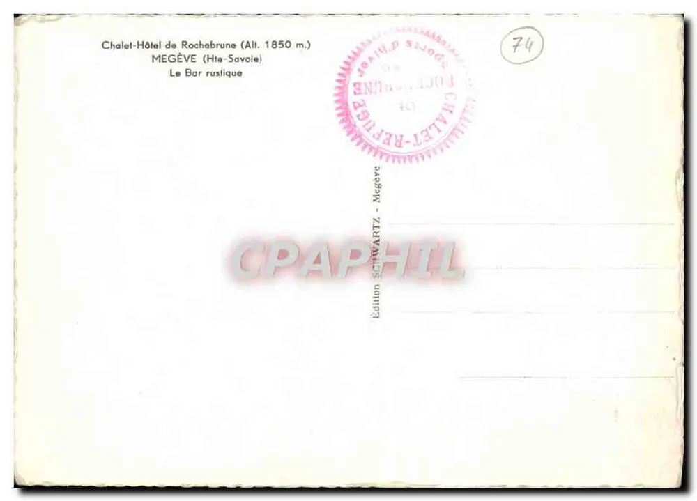 Chalet-Hôtel de Rochebrune — bar rustique — Édition SCHWARTZ - Megève - Verso