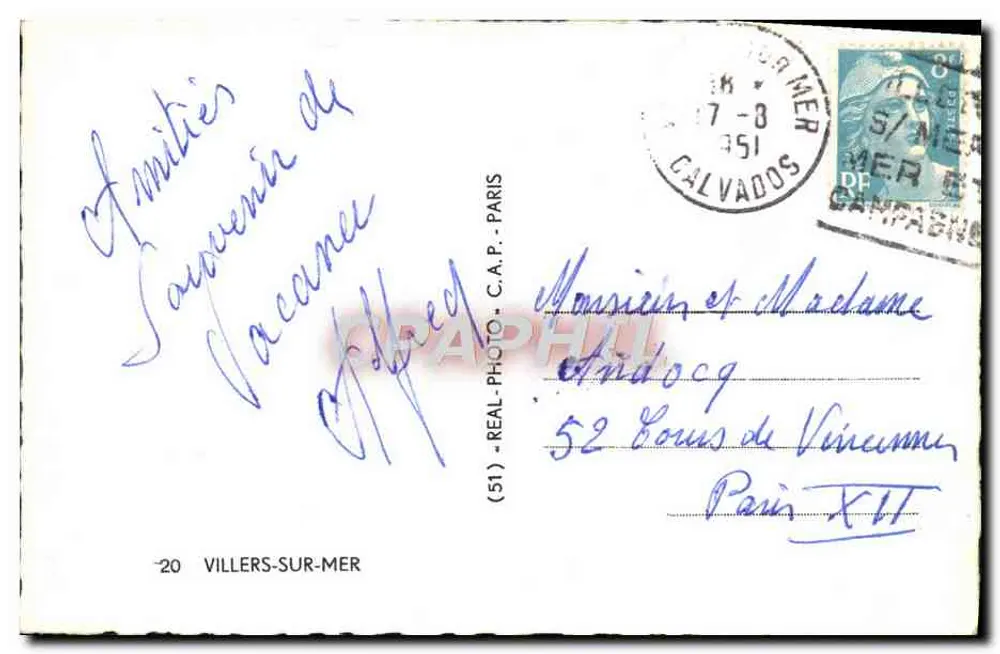 Villers-sur-Mer — vista da praia e do acampamento — (51) - REAL-PHOTO - C.A.P. - PARIS - Verso