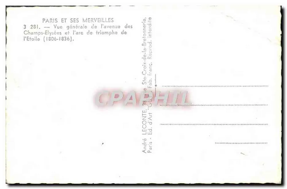 Champs-Élysées — allgemeine Ansicht mit dem Triumphbogen — André Leconte, Paris - Rückseite
