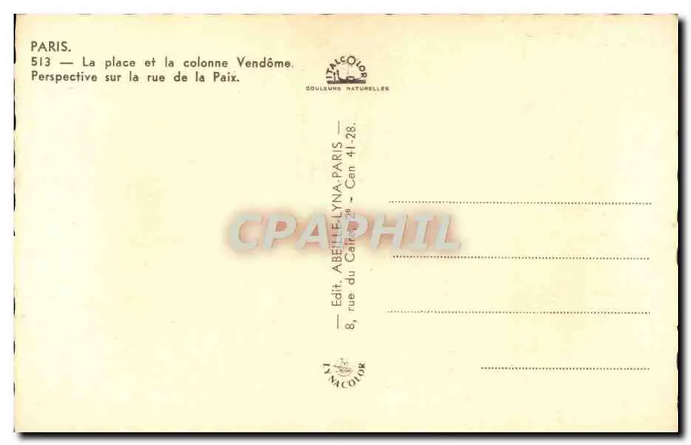 Paris — Place Vendôme und Vendôme-Säule — Édition Lyna - Rückseite