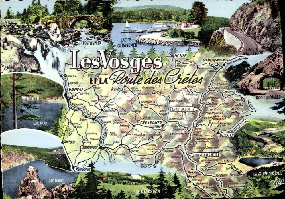Os Vosges e a Estrada das Crestas — Carta postal ilustrada — Cité des Arts Photomécaniques, Paris-Strasbourg - Frente